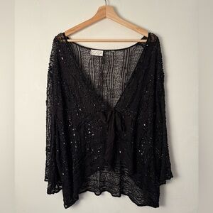 Scala Black Sheer Sequin Blouse
